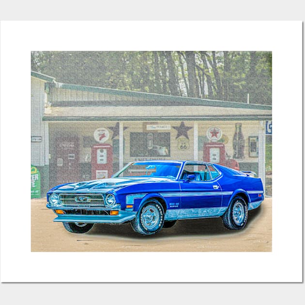 1973 Mustang Mach 1 in our filling station ink series Wall Art by Permages LLC